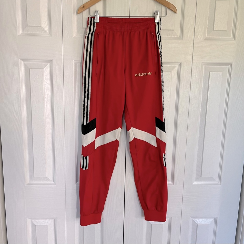 Adidas Red White and Black Blocked Track Pants for Women, Size S